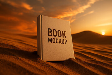 Desert Sand Book Mockup – Dune Rise Angle, Cinematic Sunset Scene