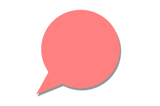 Pink circular speech bubble with drop shadow for chat, message, comment, dialogue, communication, and social media