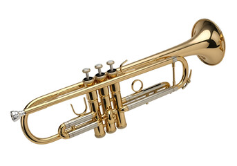Obraz premium Polished gold trumpet, highlighted against a stark black background, showcasing intricate details.
