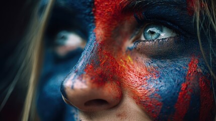 Close-Up Portrait of Person with Colorful Face Paint for Celebration
