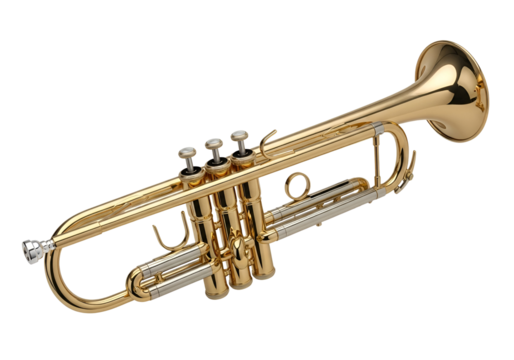 Polished gold trumpet, highlighted against a stark black background, showcasing intricate details.