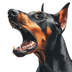 Doberman pinscher with open mouth, isolated, white, background, png, cut, out, transparent, white background cut out png