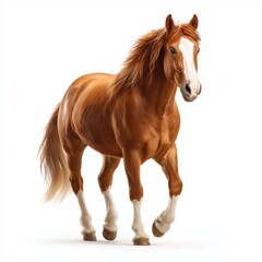 Obraz premium Chestnut horse running forward, isolated on white background cut out png