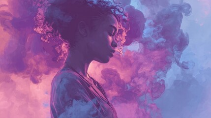 Ethereal Portrait of a Young Woman Surrounded by Colorful Smoke