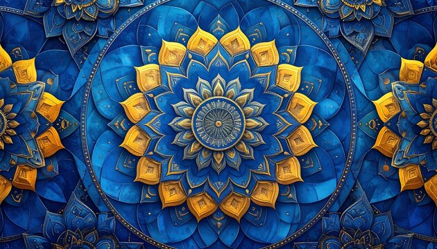 Intricate blue and gold mandala design (1)