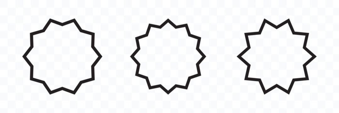 Bahai star. Black linear Baha'i symbols set. nine pointed star bahai symbol set. Religious symbol of Bahaism. Vector illustration.