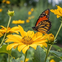 Naklejka premium butterfly on flower