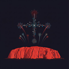 Outback starry sky with fireworks