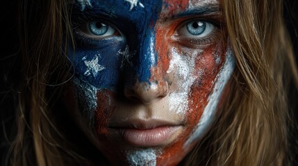 Young Girl with Artistic Face Paint Representing an American Flag
