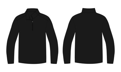 Long sleeve polo shirt technical drawing vector illustration black color template front and back