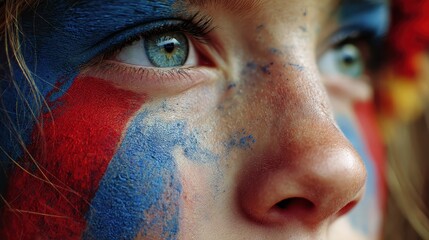 Close-Up of Child with Colorful Face Paint and Expressive Eyes