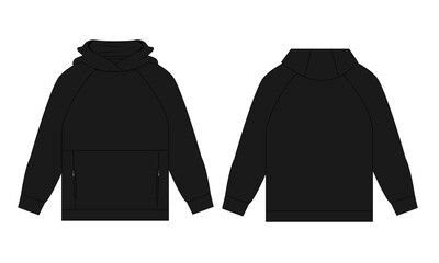 Hoodie technical drawing vector illustration black color template front and back