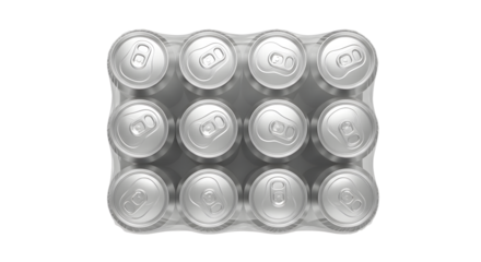 Top View of Aluminum Cans Pack with Silver Pull Tabs on White Background