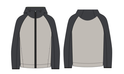 Long sleeve hoodie jacket vector illustration template front and back
