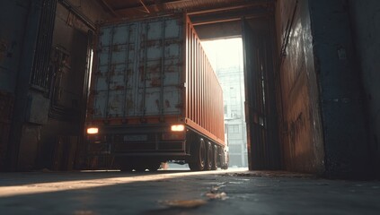 Truck Loading Cargo Container at Warehouse Dock.