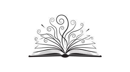 Open book emanating swirling artistic designs representing imagination and creativity vector