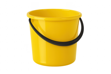 Yellow plastic bucket with handle for cleaning households