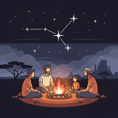 Outback campfire under stars