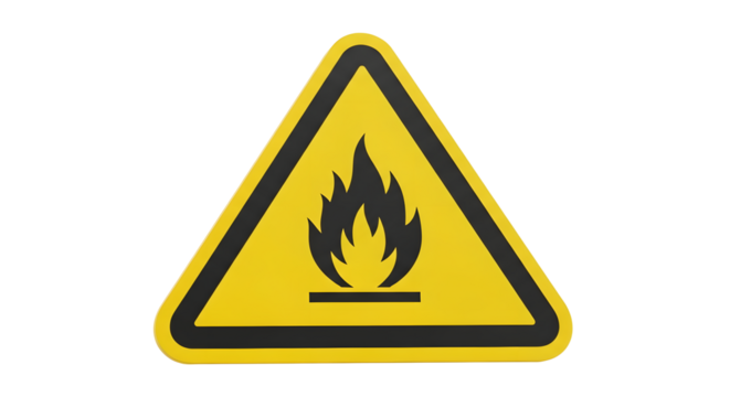 Warning Fire Hazard Sign Yellow Triangle with Black Flame Symbol Safety Sign