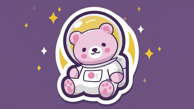 Animated illustration of a cute teddy bear astronaut in space suit