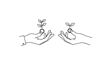 Two handfuls gently holding growing seedlings symbolizing growth new beginnings investment and care vector