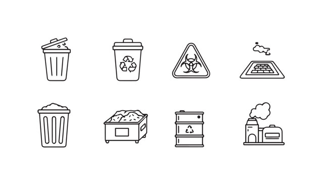 Hand drawn icons of waste management and recycling symbols for environmental protection concepts vector