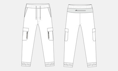 Sweatpants technical drawing vector illustration template front and back