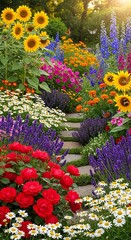 Vibrant Flower Garden Pathway.