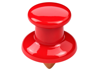 3D Red Map Pin with Tilted Angle and Reflective Surface, Modern Realistic Style, Isolated on Transparent Background