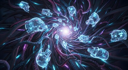 Obraz premium Blue glowing brain cells network