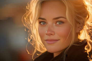 Middle-aged woman with wavy hair looking thoughtfully at camera