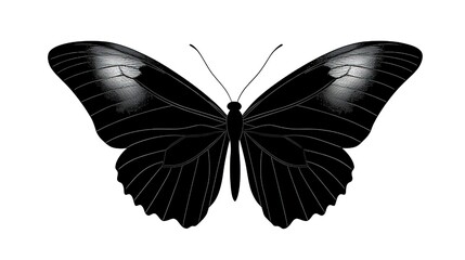Obraz premium Black and White Silhouette of a Butterfly with Open Wings