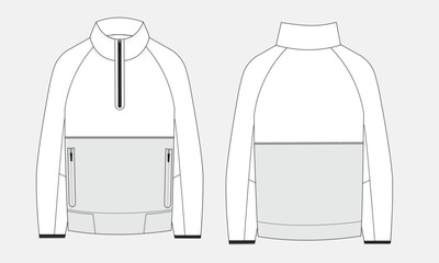 Long sleeve sweatshirt jacket vector illustration template front and back