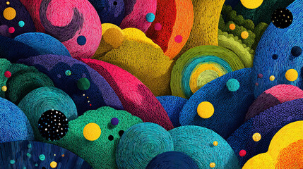 Abstract bubble landscape with neon gradients and organic forms in fluid art