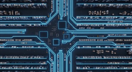 Digital network and data flow visualization, futuristic technology and information highway concept