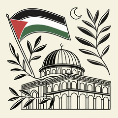 Clean Line Palestine Map Vector Design