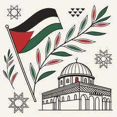 Minimalist Dome Of The Rock Vector Illustration