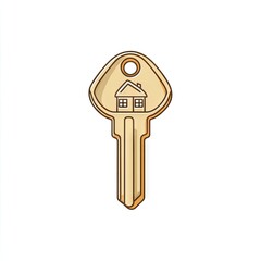 Illustration of a golden key with a house icon against a white background