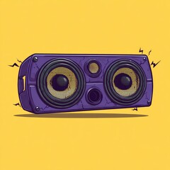 Illustration of a purple speaker on a yellow background sound concept
