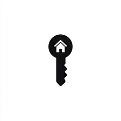 Key icon with house silhouette symbolizing home ownership and property