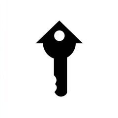 Key icon with house roof element on white background conceptual graphic