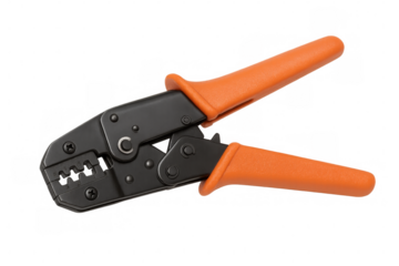 Crimping tool with orange handles on transparent background