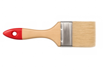 Paintbrush with red handle ready for painting and renovation