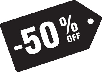 Get 50% off now with this bold black and white sale tag, perfect for advertising discounts and promotions!