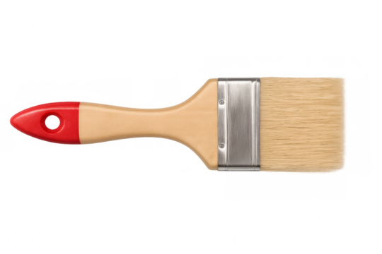 Paintbrush with red handle ready for painting and renovation