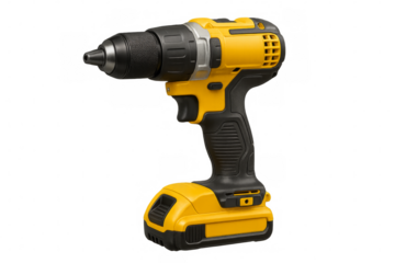 Cordless electric power drill with battery transparent background