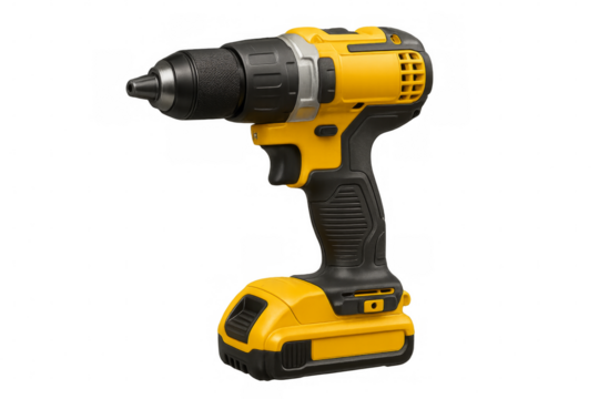 Cordless electric power drill with battery transparent background