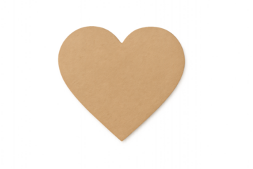 Blank brown cardboard paper heart cutout, simple heart shape, isolated PNG transparency for creative designs.