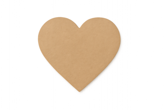 Blank brown cardboard paper heart cutout, simple heart shape, isolated PNG transparency for creative designs.