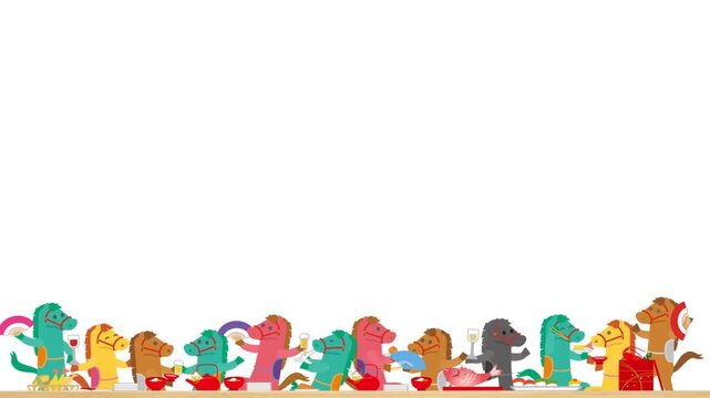 2026 Year of the Horse New Year&rsquo;s card zodiac horse party illustration video with blank space